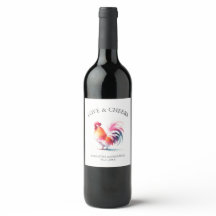 Wine Label Watercolor Rooster Wedding