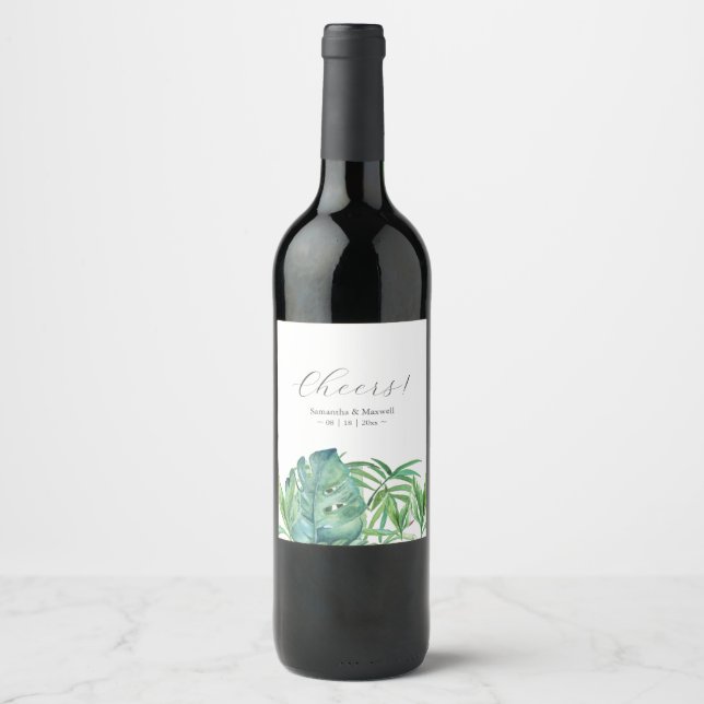 Wine Labels Tropical Palm Blätter Weinetikett (Vorderseite)