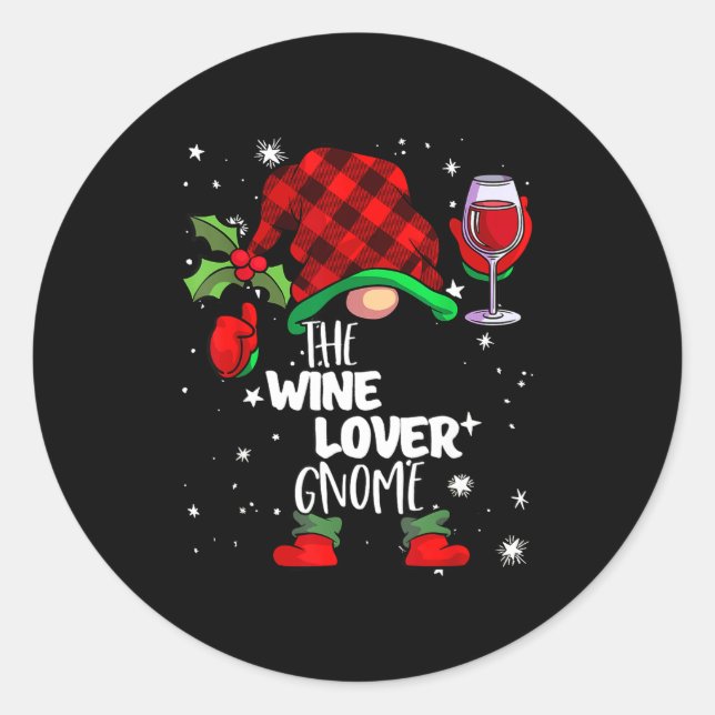 Wine Lover Gnome Red Buffalo Plaid Matching Family Runder Aufkleber (Vorderseite)