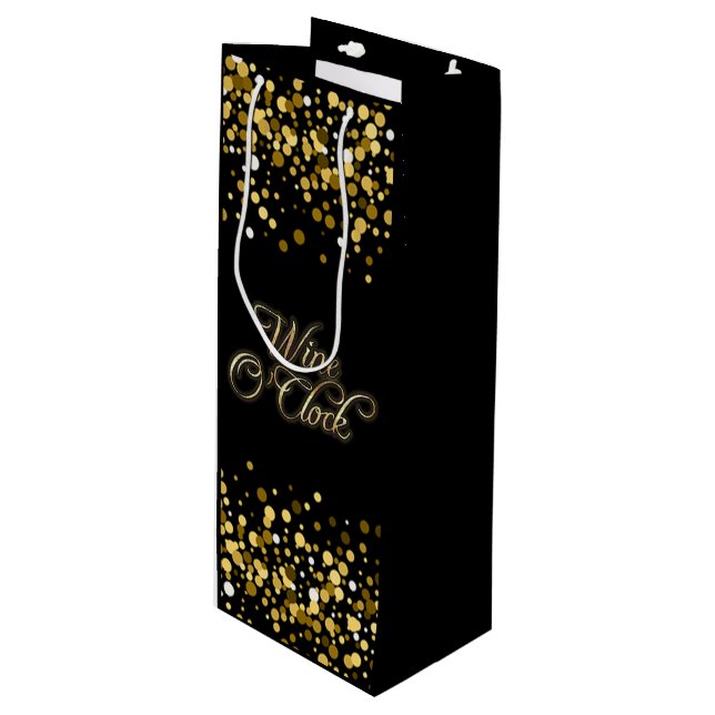Wine O'Clock Gold Sparkle Geschenktüte Für Weinflaschen (Vorderseite Schrägansicht)
