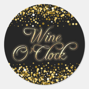 Wine O'Clock Gold Sparkle Runder Aufkleber