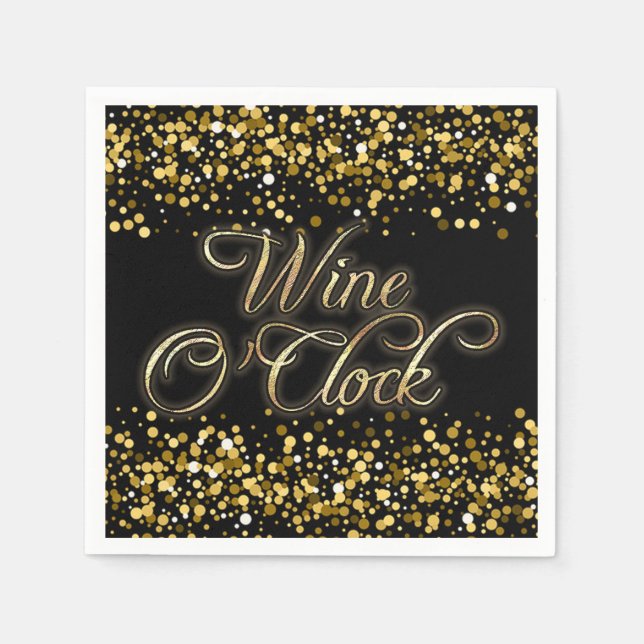 Wine O'Clock Gold Sparkle Serviette (Vorderseite)
