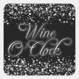 Wine O'Clock Silver Sparkle Quadratischer Aufkleber
