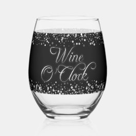 Wine O'Clock Silver Text Weinglas Ohne Stiel