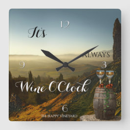 Wine OClock Vineyard Landscape Clock Quadratische Wanduhr