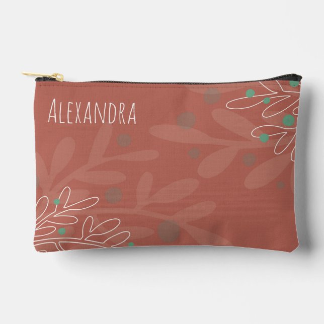 Wine red abstract floral name text zubehörtasche (Vorderseite)