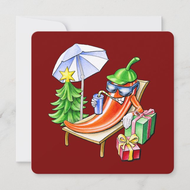 Wine Red Funny Frohe Weihnachten Chili Zeichnend (Vorderseite)