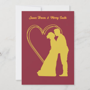 Wine Red Golden Couple Hearts Classy Wedding Einladung