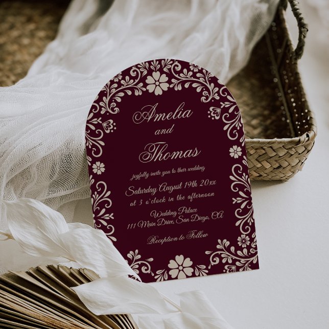 Wine Red Mexican Floral Wedding Invitation Einladung (Von Creator hochgeladen)