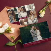 Wine Red Modern Initials & Photos Save the Date