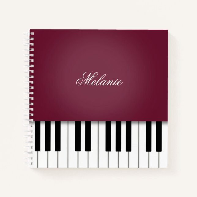 Wine Red Piano Music Keyboard Personalisiert Notizbuch (Vorderseite)