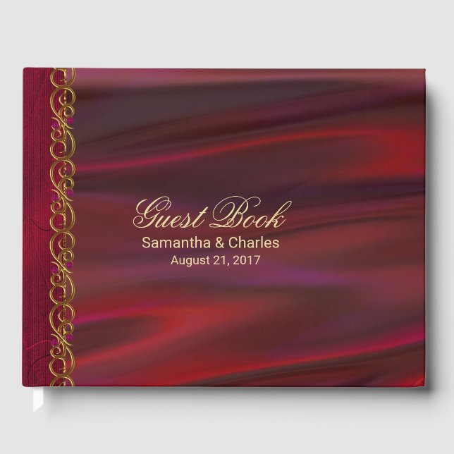 Wine Red Satin Look Mariage Livre d'invité (Recto)