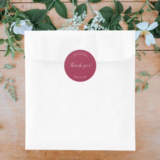 Wine Red Stylized Wedding Vielen Dank Runder Aufkleber (In Situ Wedding)