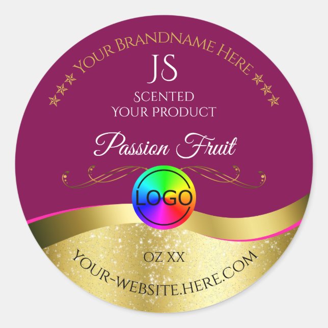 Wine Red Wavy Gold Logo Monogram Étiquette (Devant)