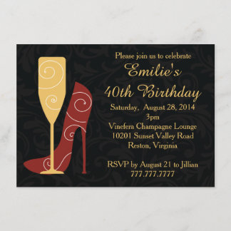 Wine Stiletto Heels Champagne Birthday Invitations Einladung