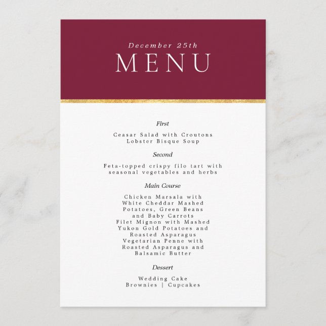 Wine Stylish Gold folie Hochzeit moderne Menü Menükarte (Vorderseite)