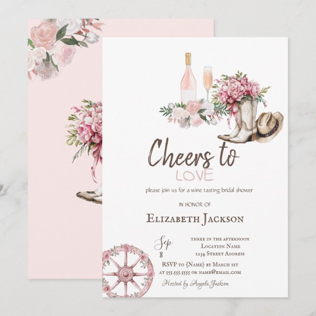 Wine Tasting Floral Western Bridal Shower  Einladung (Vorne/Hinten)