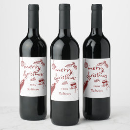 Wine Tasting Party Holiday Christmas Hand-Drawn Weinetikett