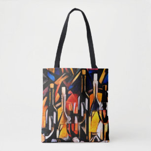 Wine themes in the style of cubism. Bottles, glass Tasche