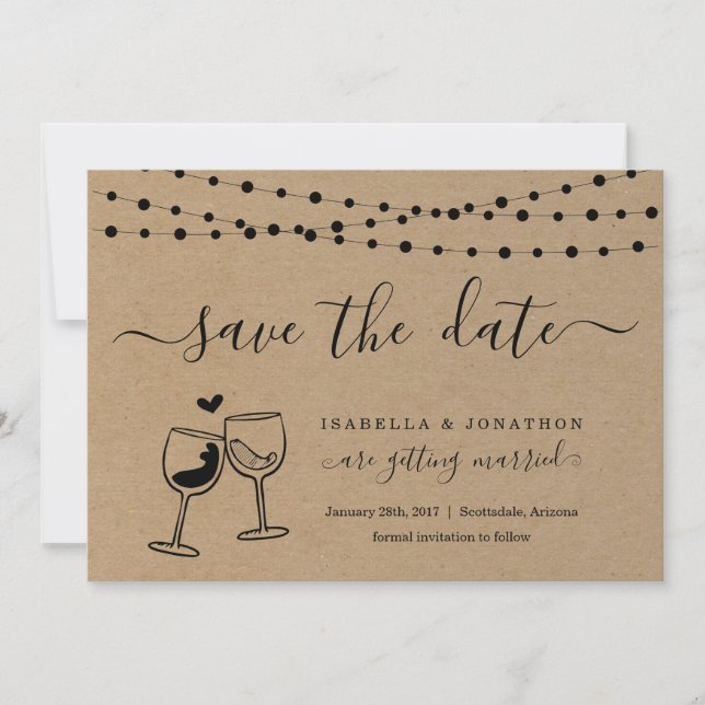 Wine Toast Save the Date Card Kraft Paper Ankündigung (Vorderseite)