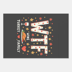 WIne Turkey Family Funny Erntedank Geschenkpapier Set