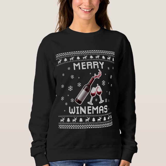 Wine Ugly Christmas Sweater Sweatshirt (Vorderseite)