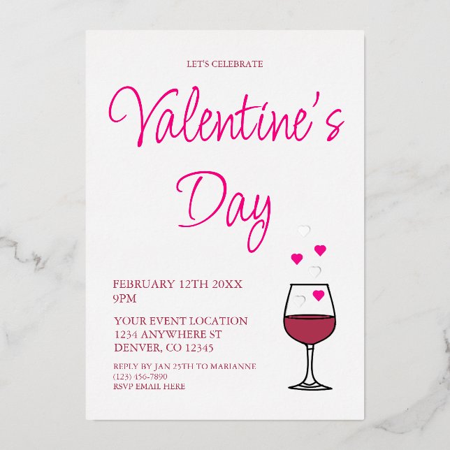 Wine Valentine's Day Party Folieneinladung (Vorderseite)