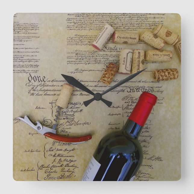 Wine & Verfassungs Wall Clock! Quadratische Wanduhr (Vorderseite)