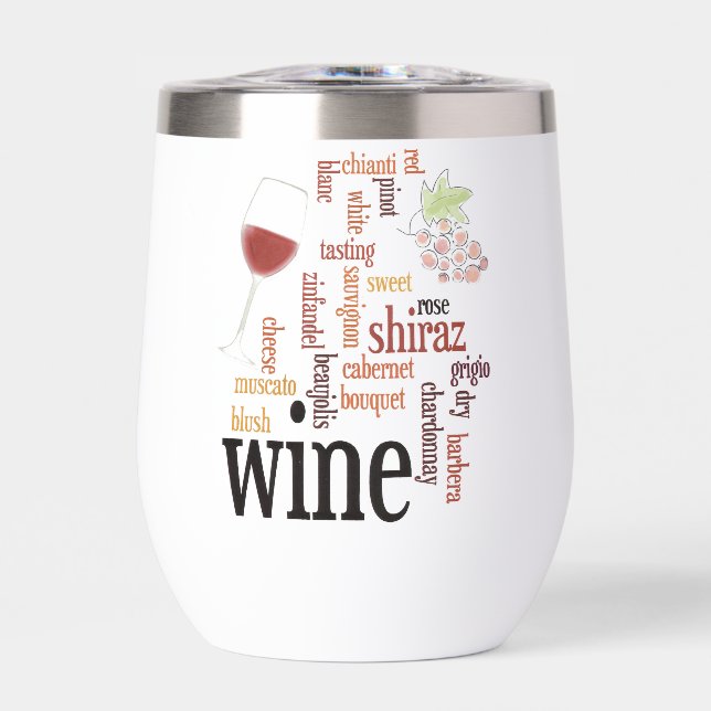 Wine Word Cloud Design Thermal Wine Tumbler (Vorderseite)
