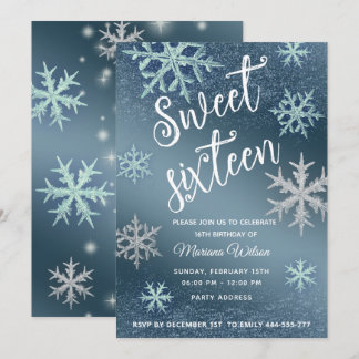 Winer Wunderland Shiny funkelnde blaue Schneeflock Einladung