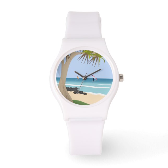 Wing Foil Surfers Pandanus Tree am Strand Armbanduhr (Vorderseite)