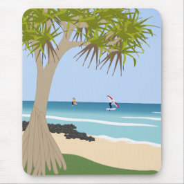 Wing Foil Surfers Pandanus Tree am Strand Mousepad
