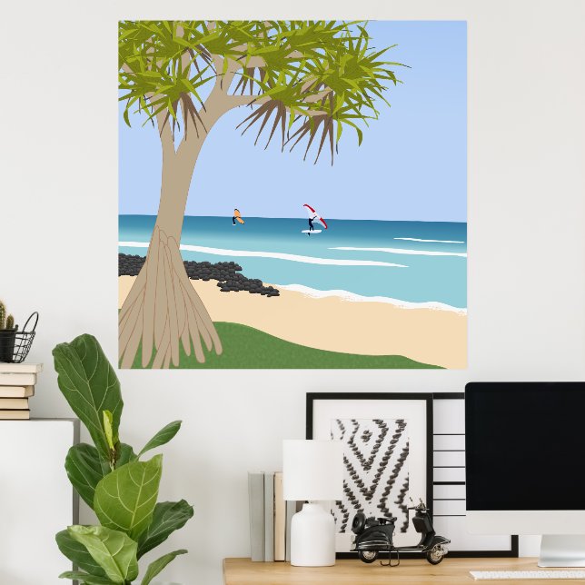 Wing Foil Surfers Pandanus Tree am Strand Poster (Heimbüro)