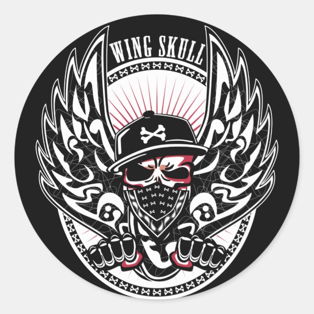 WING SKULL-W RUNDER AUFKLEBER (Vorderseite)
