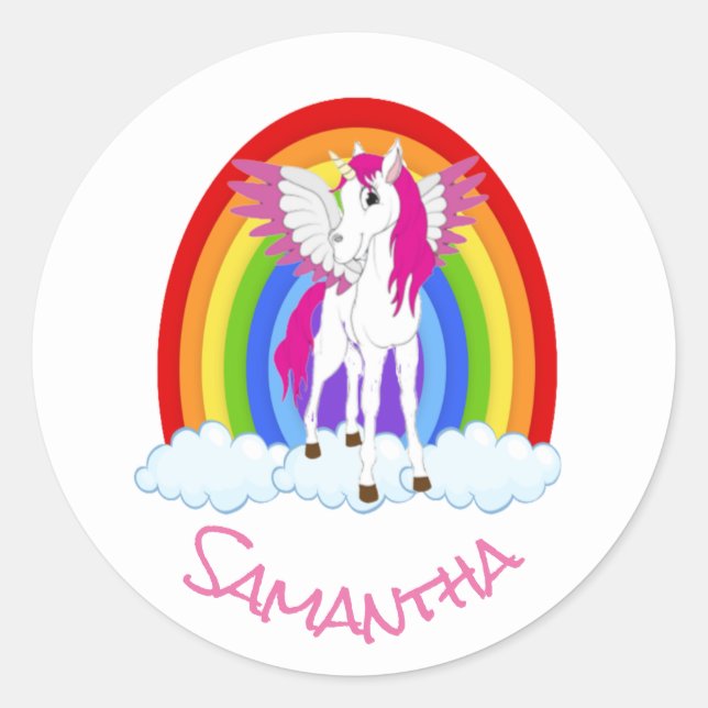 Wing Unicorn Party Rainbow Klassischer Rundaufkleb Runder Aufkleber (Vorderseite)