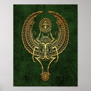 Winged ägyptischer Scarabäus-Käfer mit Ankh auf Poster