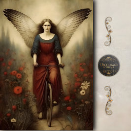 Winged Angel Bicycle Garden Vintage Decoupage Seidenpapier