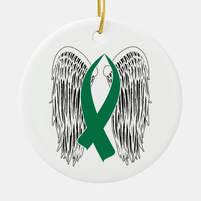 Winged Awareness Ribbon (grün) Keramik Ornament (Vorne)