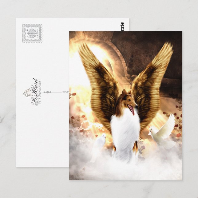 Winged Collie Angel im Hund Postkarte (Vorne/Hinten)