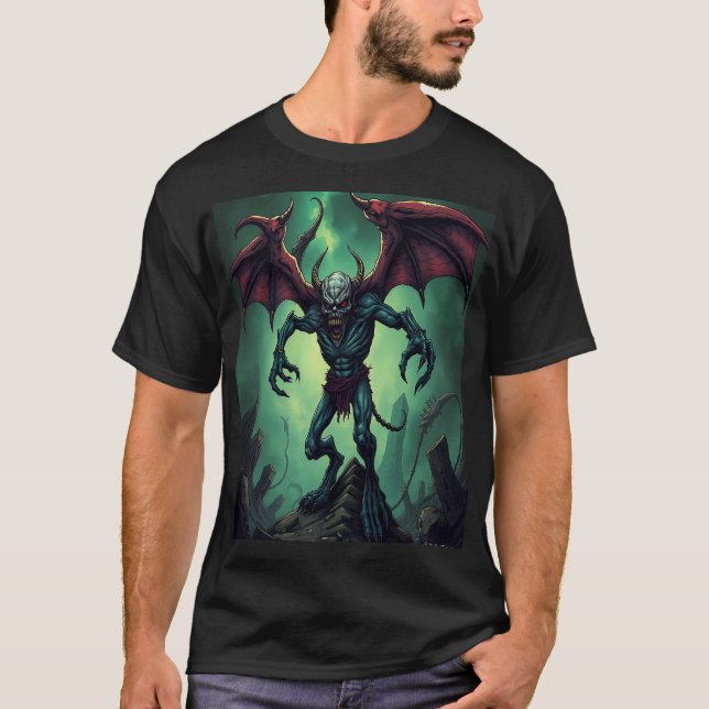 Winged Demon in Apocalyptic Ruins T-Shirt (Vorderseite)