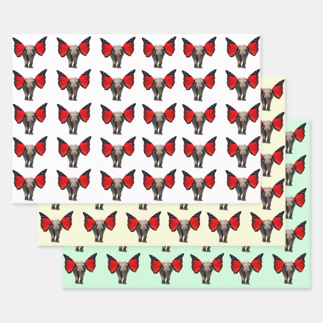 Winged Elephants Wrapping Paper Geschenkpapier Set (Set)
