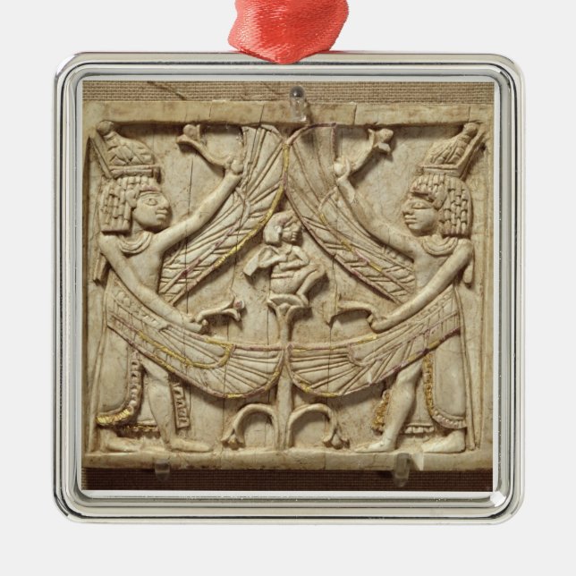 Winged Genies, Assyrian Zeitraum, c.750 BC Silbernes Ornament (Vorne)