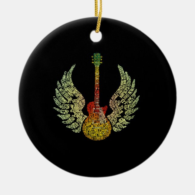 WInged Guitar Words Keramikornament (Vorne)