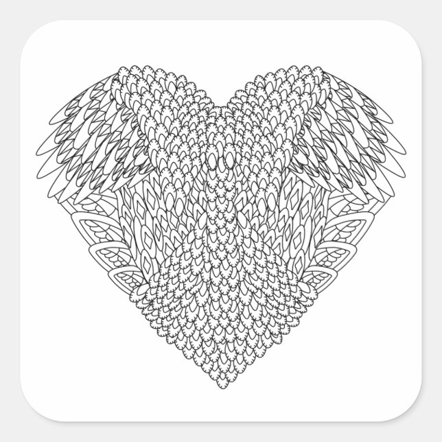 Winged Heart Doodle Quadratischer Aufkleber (Vorderseite)