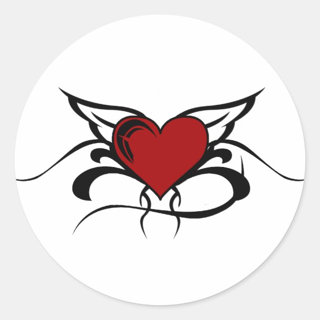 Winged Heart Tattoo Runder Aufkleber (Vorderseite)