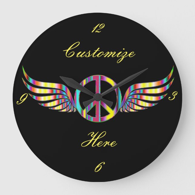 Winged Hippie-Friedenssymbol Thunder_Cove Große Wanduhr (Vorderseite)