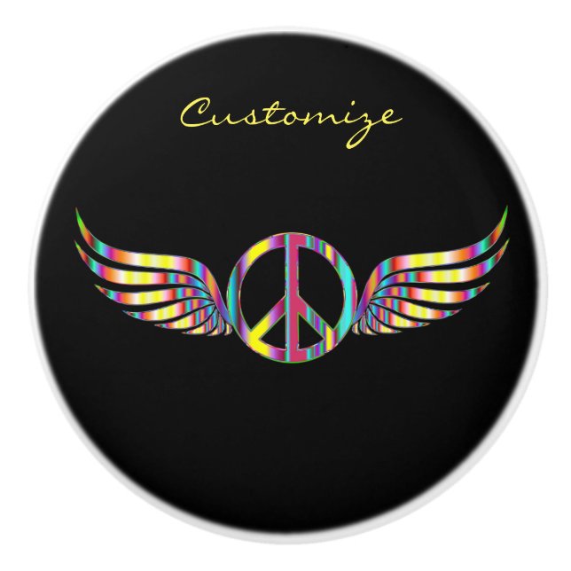 Winged Hippie Peace Symbol Thunder_Cove Keramikknauf (Vorderseite)