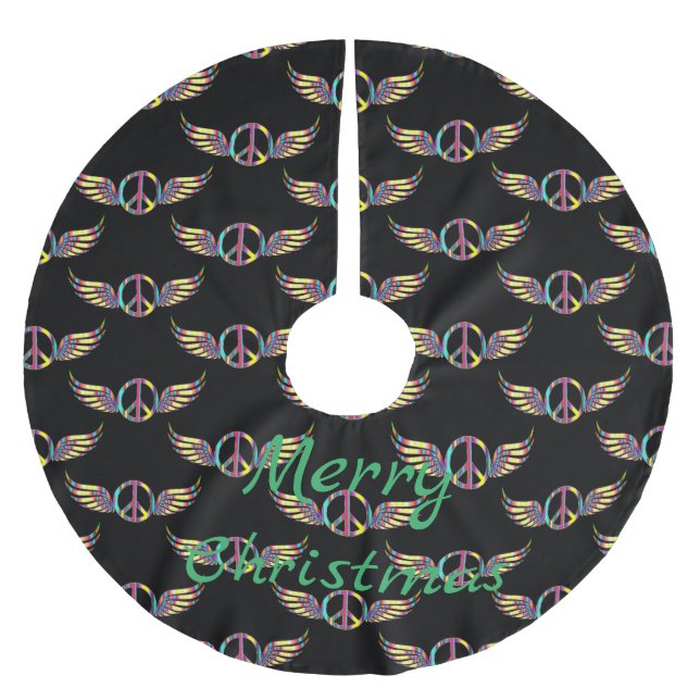 Winged Hippie Peace Symbol Thunder_Cove Polyester Weihnachtsbaumdecke (Vorderseite)