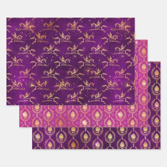 Winged Pegasus & Ornamental Floral Pattern Geschenkpapier Set (Set)