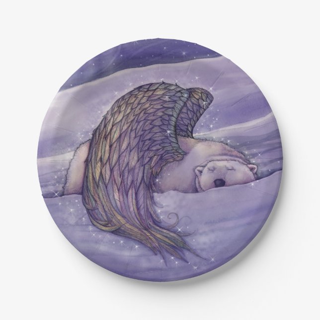 Winged Polar Bear Angel Fantasy Art Pappteller (Vorderseite)